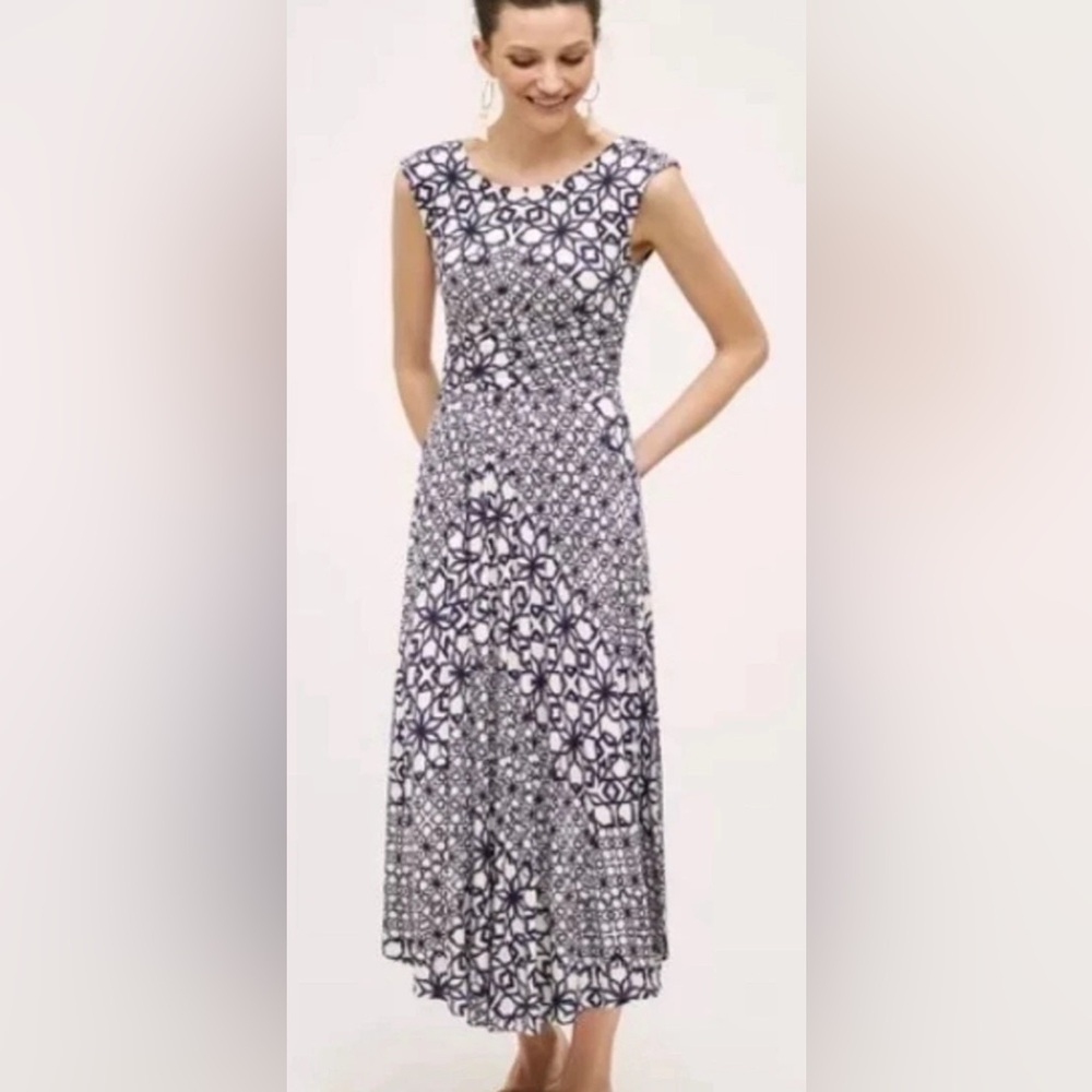 NWT Maeve Mallorca Jersey Knit Dress S Ivory Purple Geometric Anthropologie